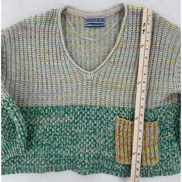 Kimchi Blue Sweater Space Station Cream Green Chunky Knit V neck Knit  M - Picture 5 of 7